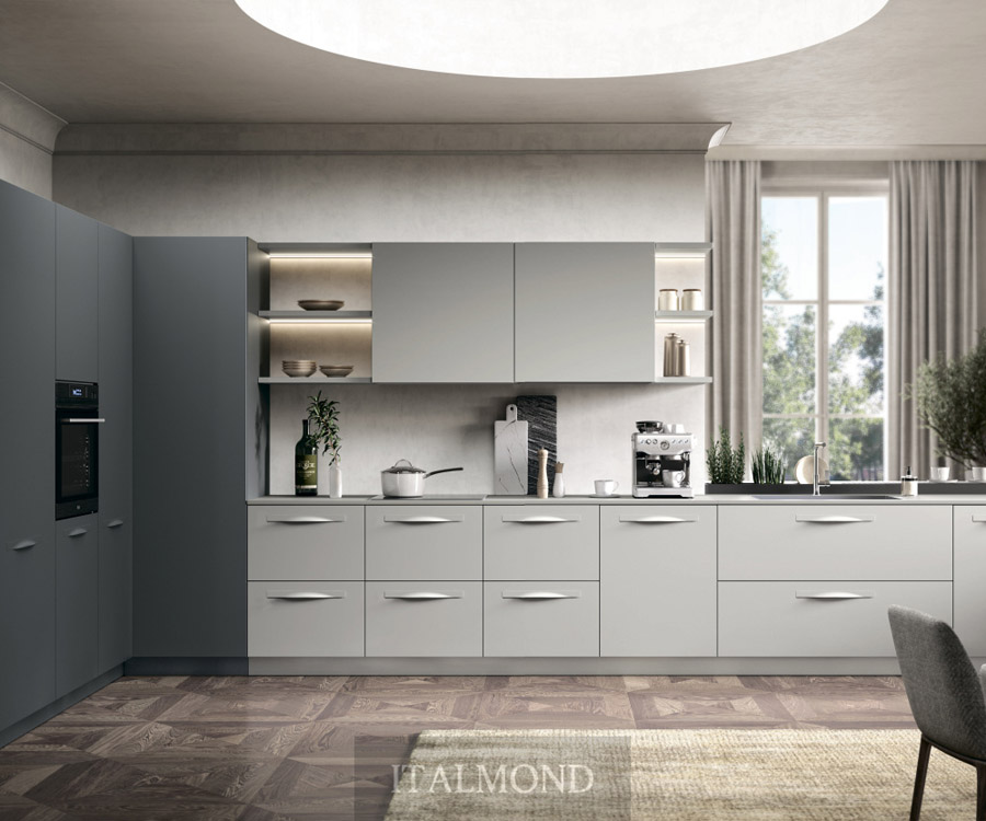 Лаконичная кухня в светлых тонах с современным гарнитуром