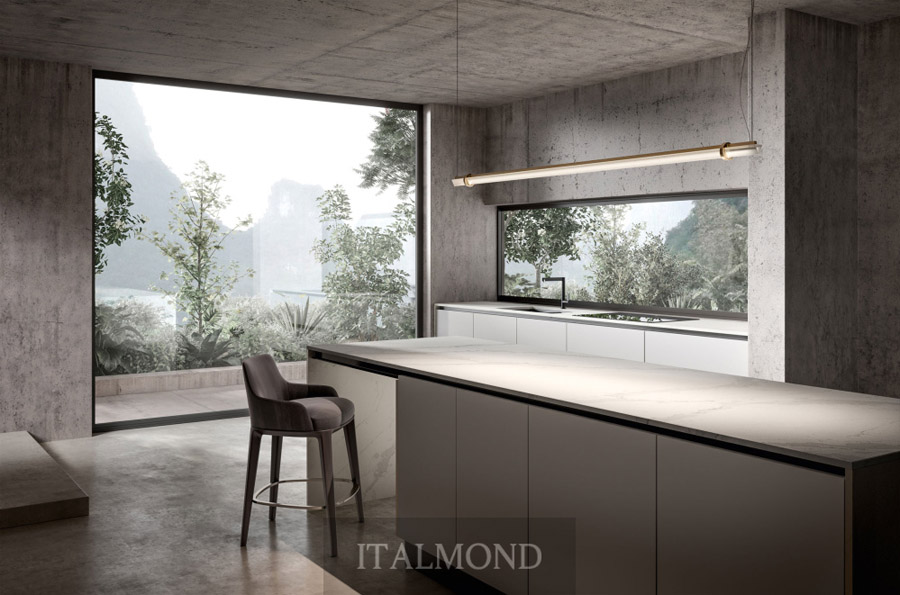 Кухня в стиле минимализм с видом на природу